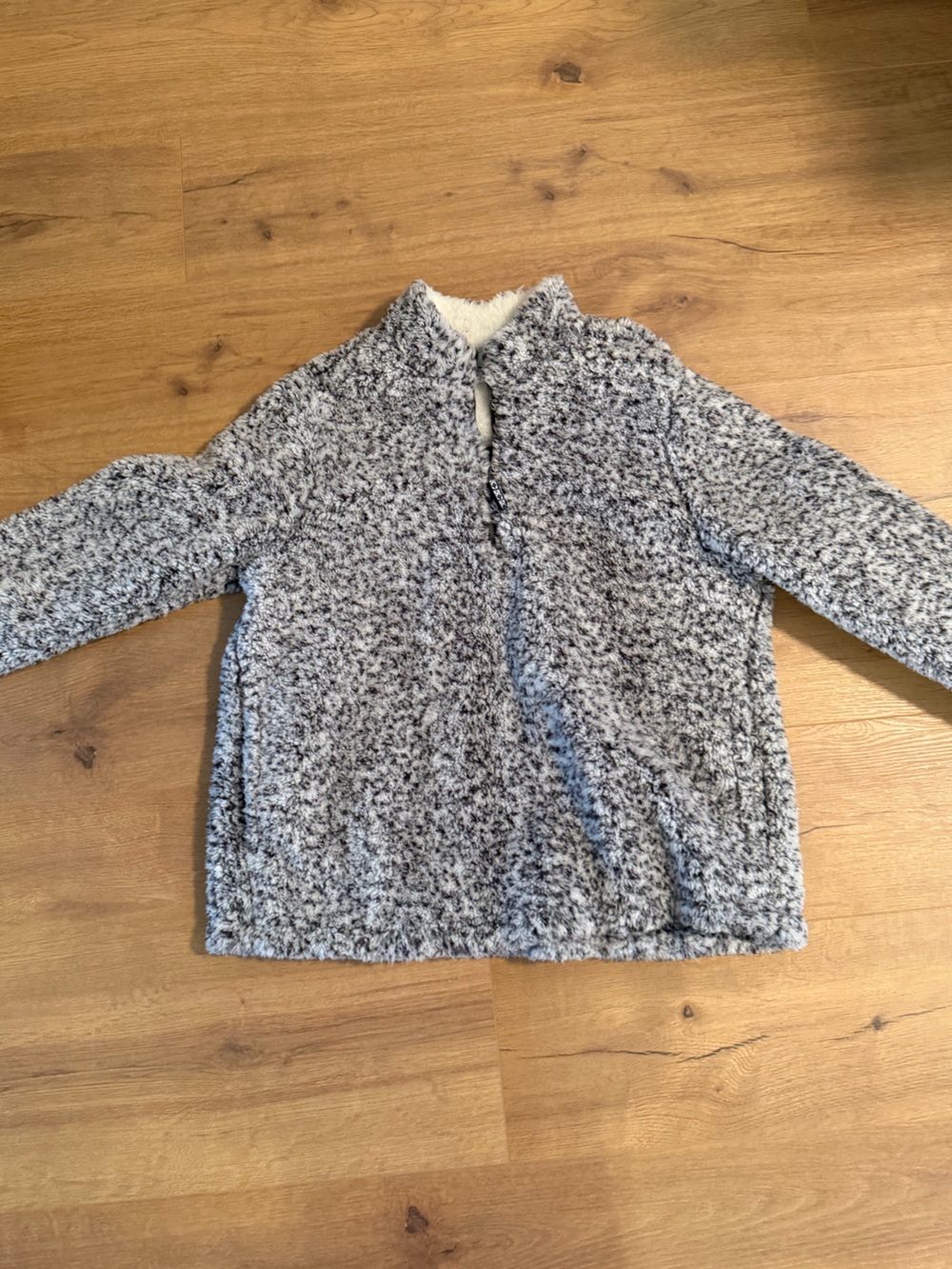 Time and Tru Heathered Grey Sherpa Pullover Jacket